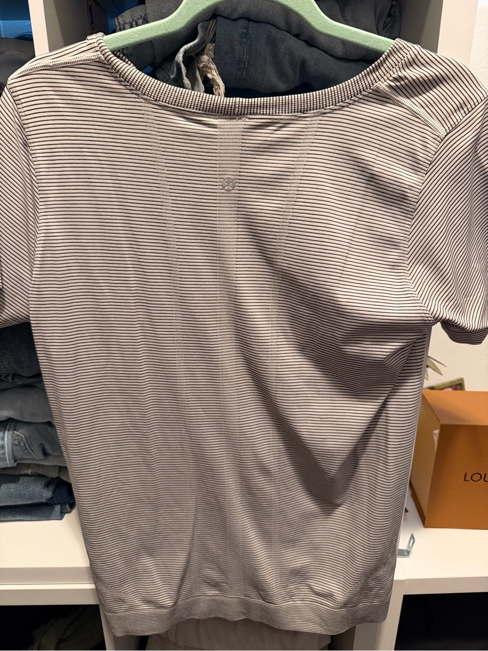 Striped Short Sleeve Tee - Neutral Gray and White